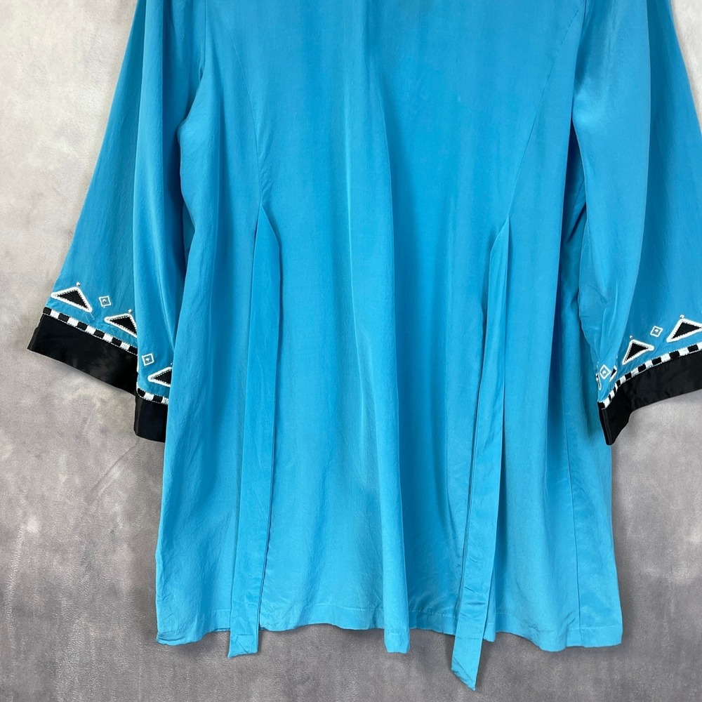 Vintage Bob Mackie Silk Tunic Top Women Large Embroidered Boho Global Artsy Chic - Picture 7 of 12